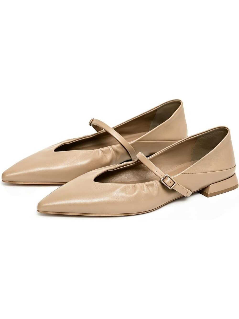 Women's Nude Mary Jane Pointed Toe Ballet Flats Foldable Office Dress Shoes